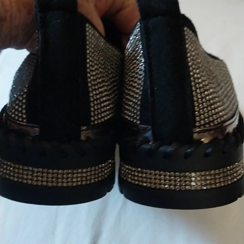 Embellished Silver Slip-On Platform Loafers for Women